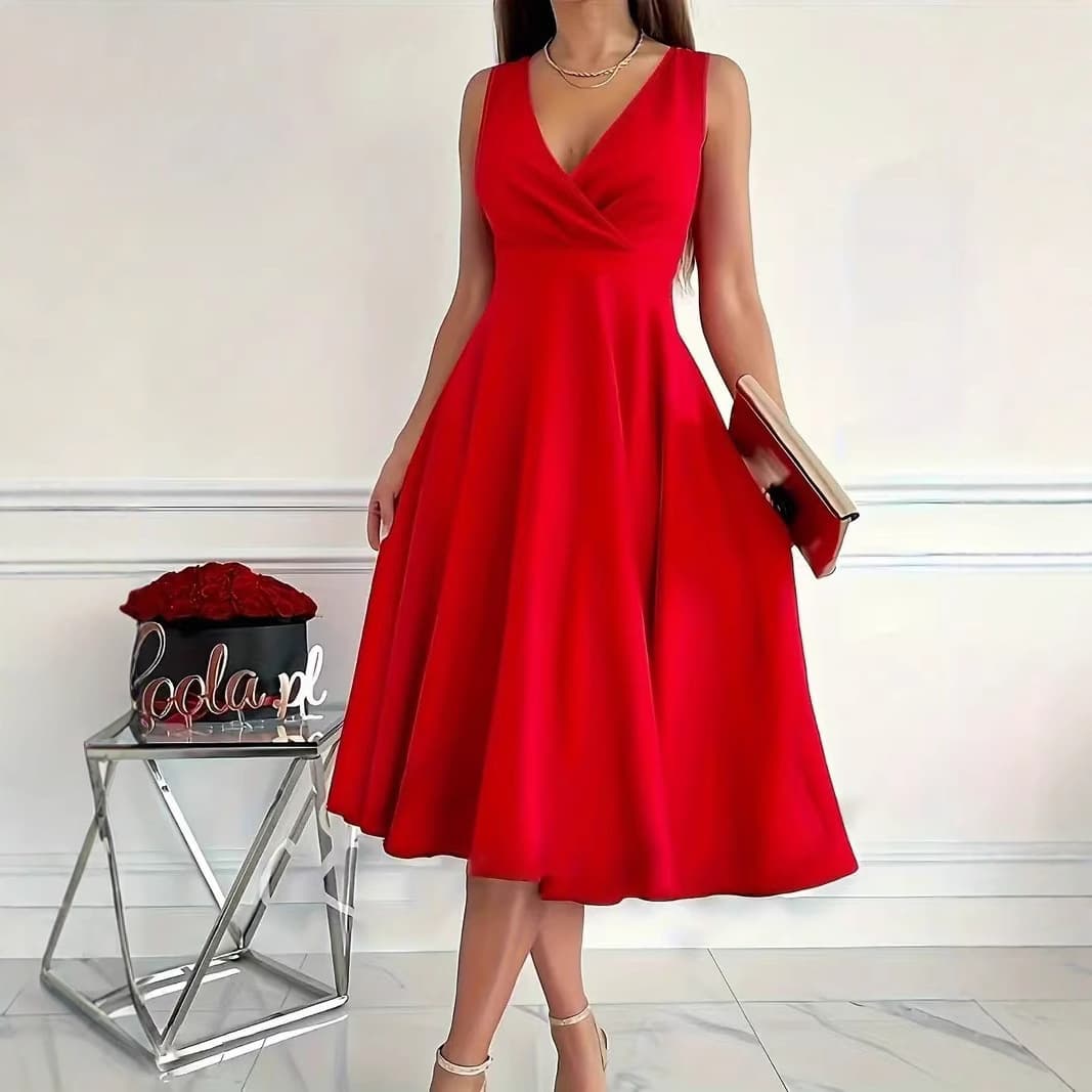 Women's Clothing Sleeveless V Neck Vest Fashion Casual Dress Evening Dress