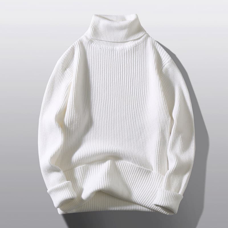Men's Clothing Sweater male high collar Youth sweater loose simple solid color primer striped sweater male