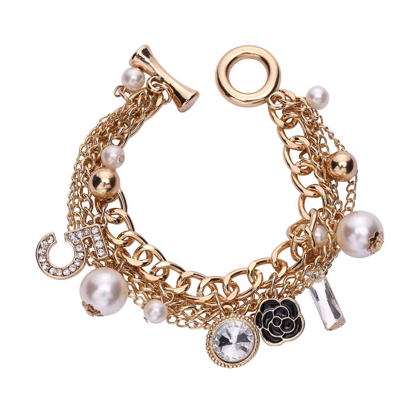 Designer Titanium Steel Multi Layered Pearl Small Wer Digital 5 Heavy Metal Rock Style Chain Bracelet