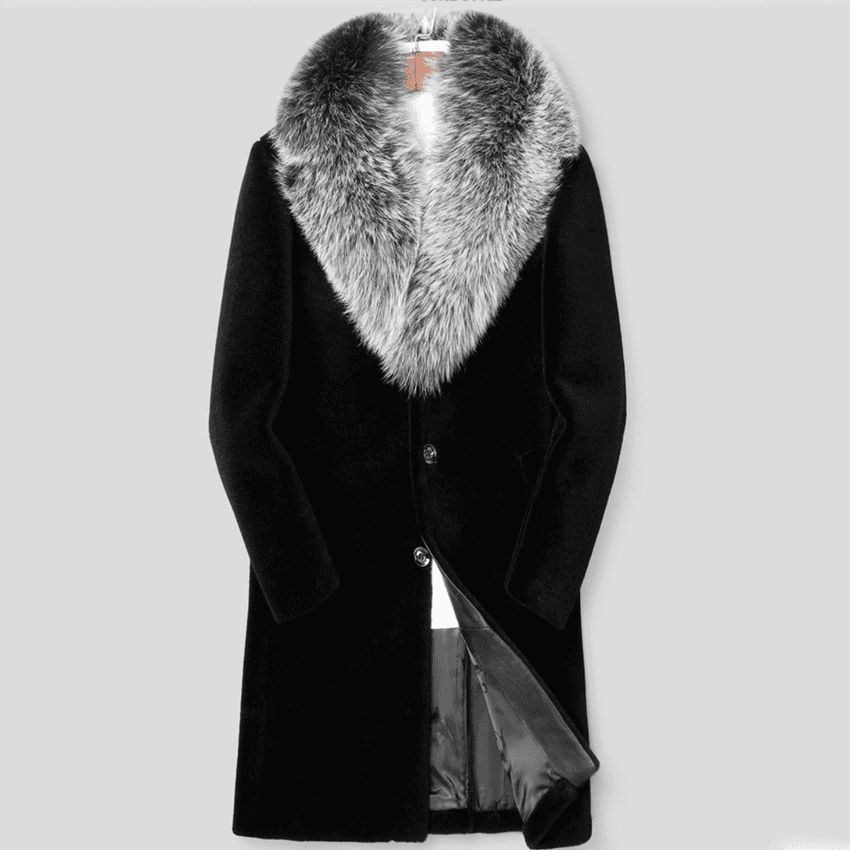 Men's Clothing Long Fur Coat Fox Fur Collar Fur Coat Thickened