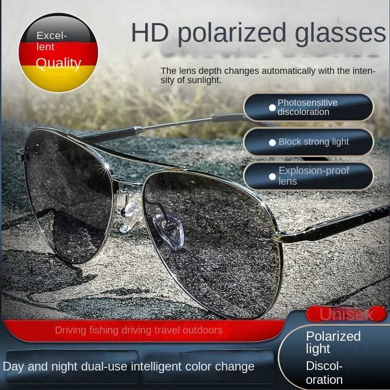 Light-sensitive color-changing sunglasses men's metal double-beam sunglasses sunshade sunscreen UV-blocking polarized sunglasses tide