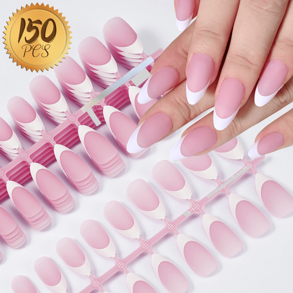 150 Pieces Of White Edge Wear Nails Nude Pink False Nail Pieces Full Paste Frosted Nail Art Nail Pieces