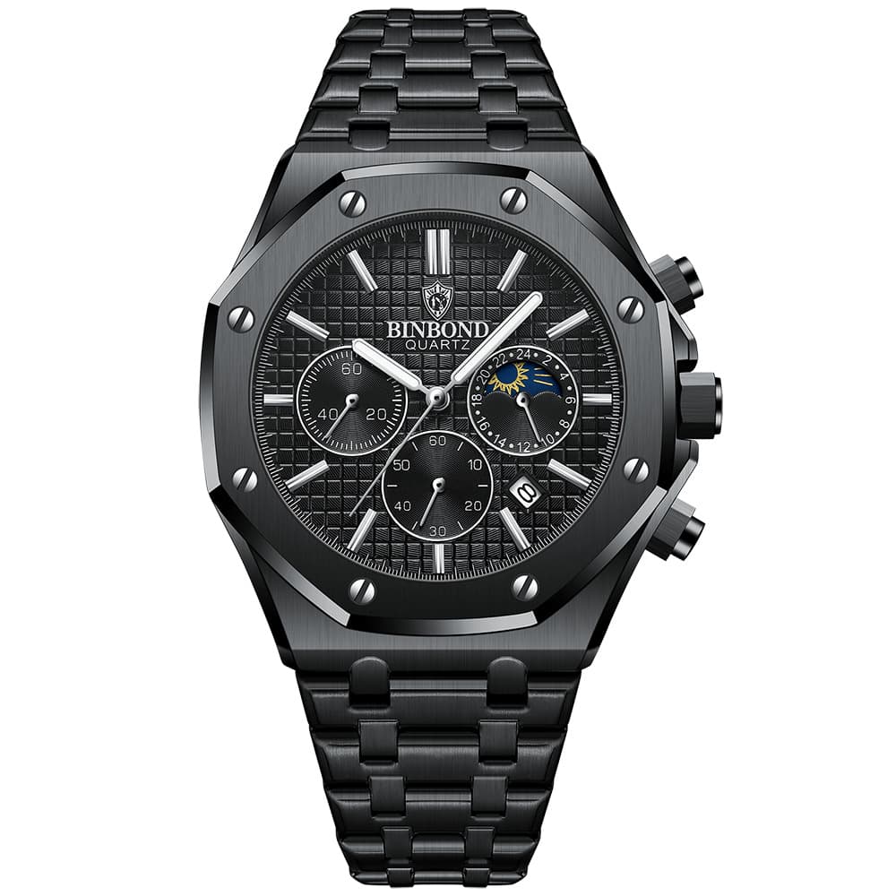 2023 New Hot Selling High End Multi Functional Moon Phase Steel Band Glow Multi Functional Men's Watch Quartz Watch