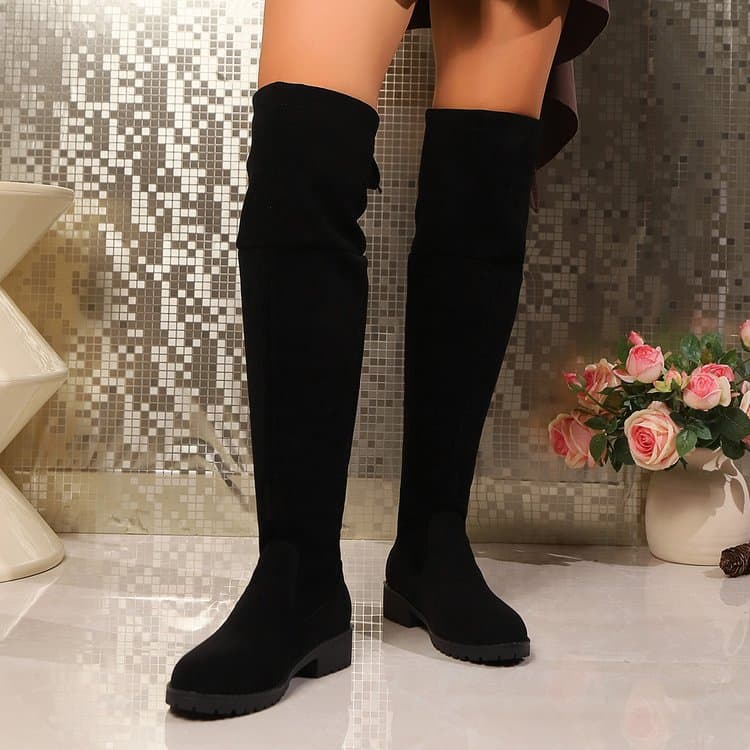 Large Size Over Knee Elastic Boots Autumn And Winter New High Tube Thick Soled Solid Color Fashion Women's Boots