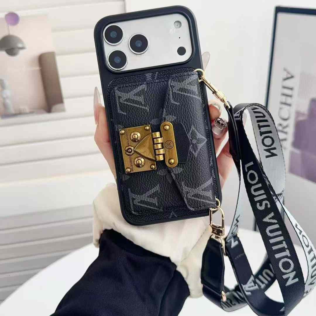 Étui tendance avec porte-cartes et bandoulière pour iPhone 12, 13 Pro, 14, 15, 16 et 17 Pro Max