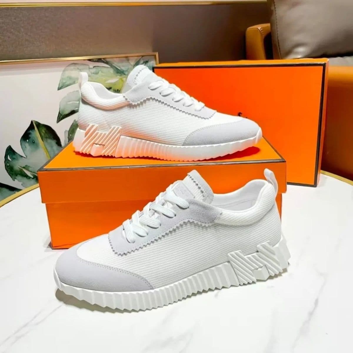 Version cuir de vache ~ Baskets blanches à blocs de couleurs H pour femmes 2025 Nouveau cuir véritable bout rond à lacets plat décontracté coupl