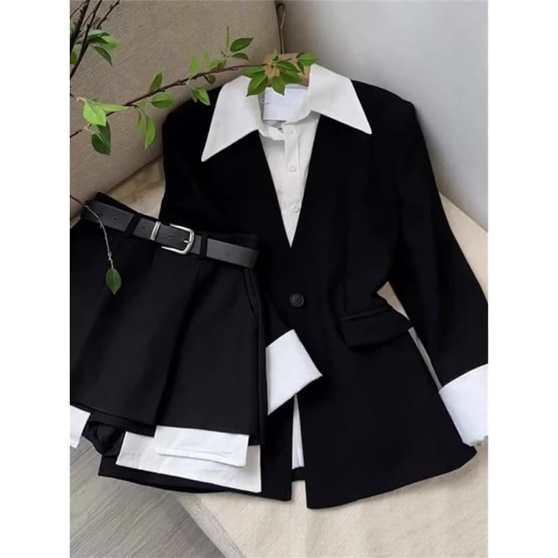 Girl Girl Chic Mature Style Hot Girl Outfit For Women Early Autumn Two-Piece Mid-Length Blazer Top High-Waisted Skirt Pants