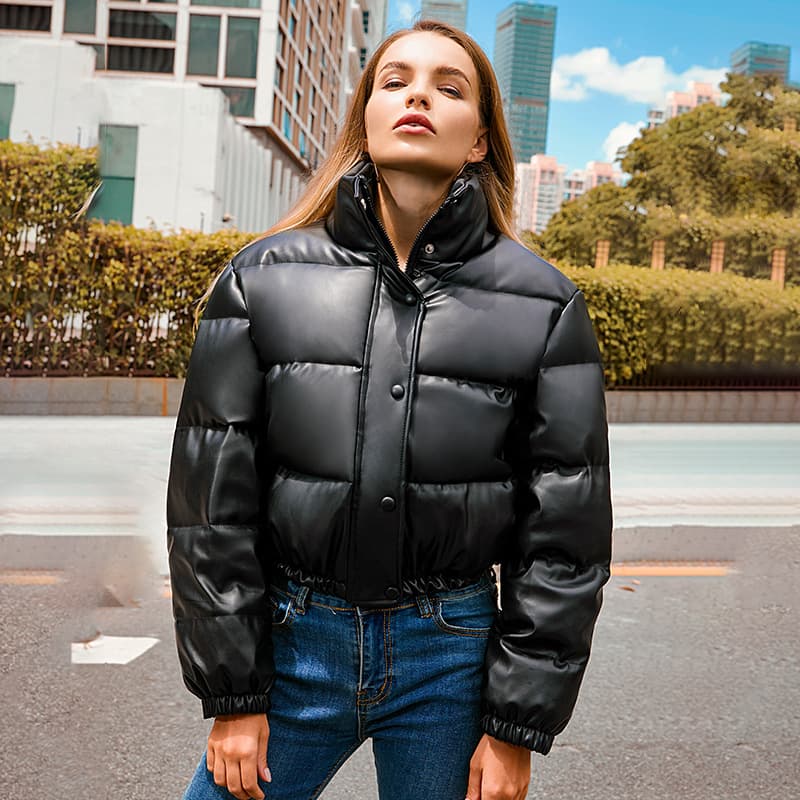 Women's autumn and winter new all-cotton coat leather women's stand collar short warm bread all-cotton coat