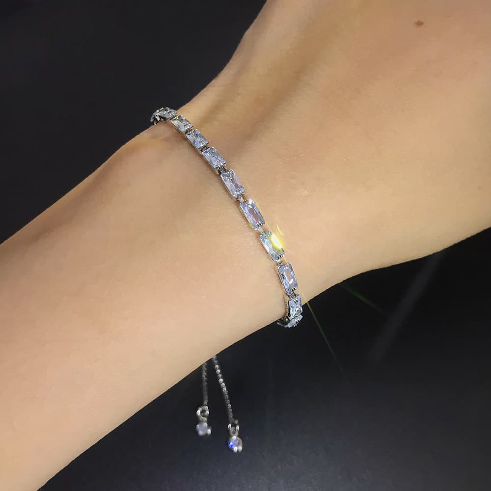 Women’S Jewelry Set Fashion Popular Colorful Rectangular Zircon Adjustable Bracelet Full Of Diamond Birthstone Tennis Chain