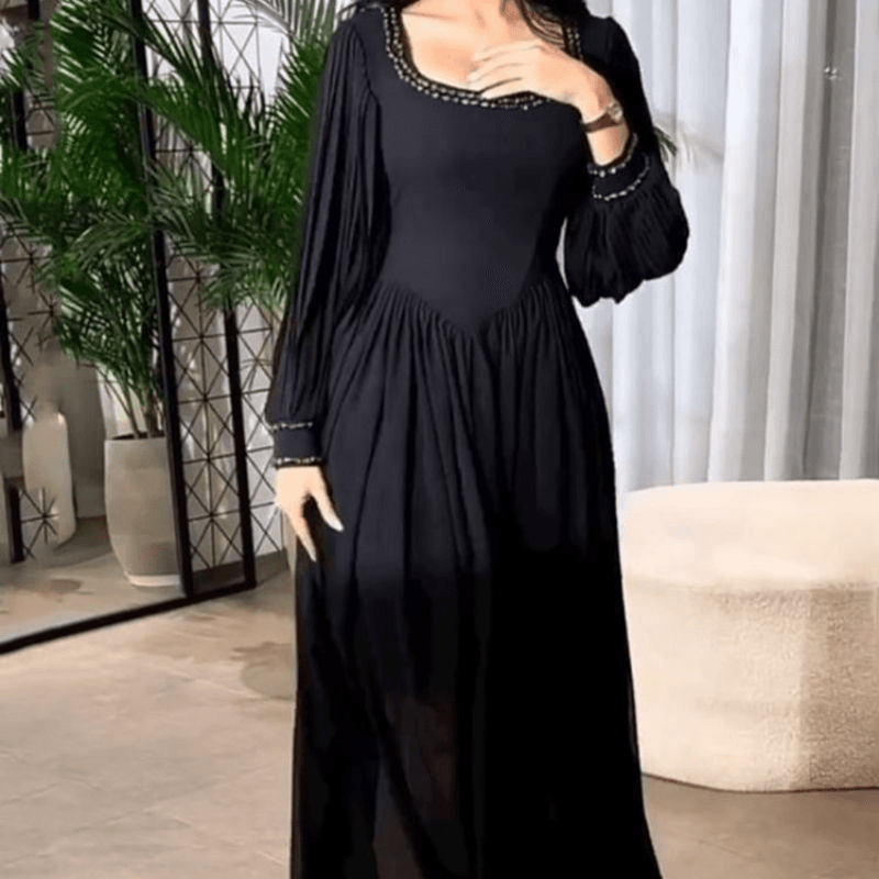 Women's Clothing Spring and SuTemperament Sexy High Waist Beaded Pearl Chiffon Banquet Evening Dress