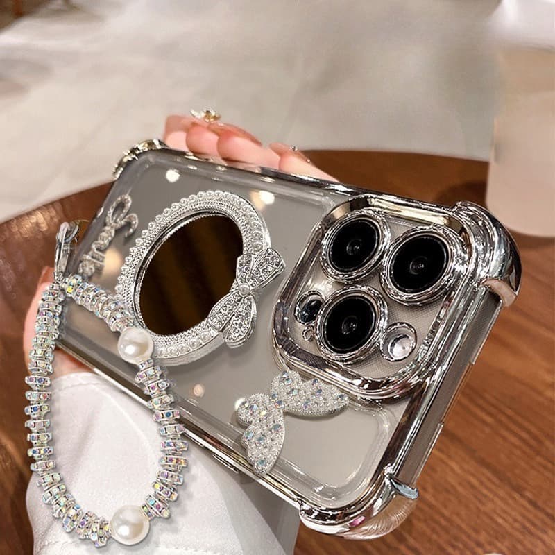 Protective Phone Case For Iphone 17 16 15 14 13 12 11 Luxury Plated Phone Case IPhone15Pro Flash Diamond Letter 14 Butterfly Mirror Case