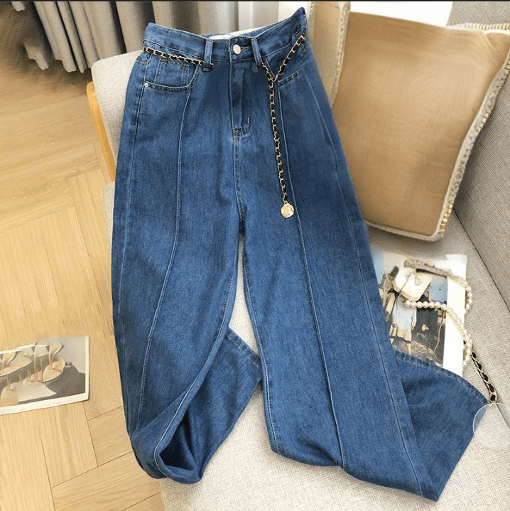 Women's Clothing autumn new blue design niche jeans women's Korean style high waist slim all match straight wide leg pants