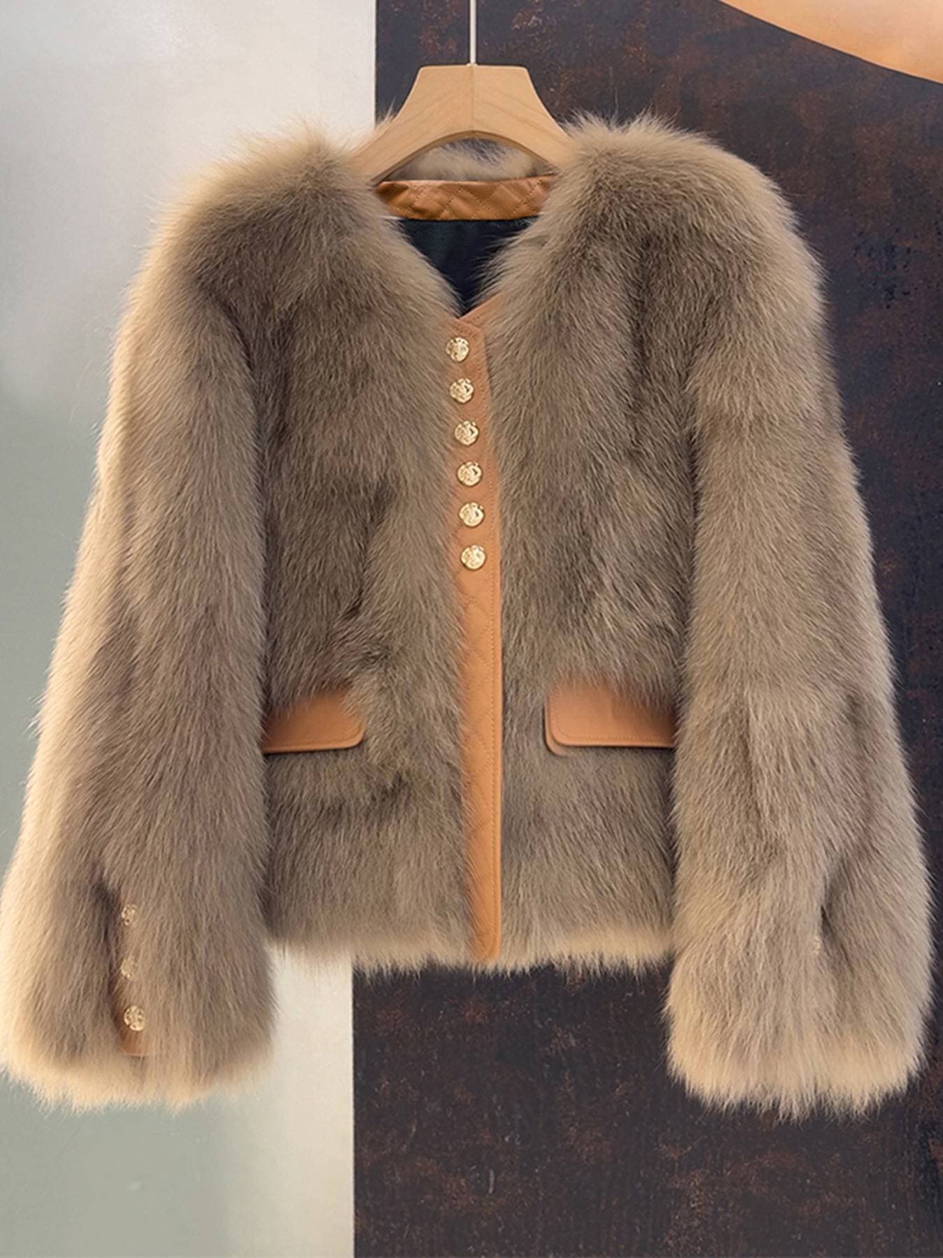 Women's Clothing Long Hooded Patchwork Fur Coat Jacket