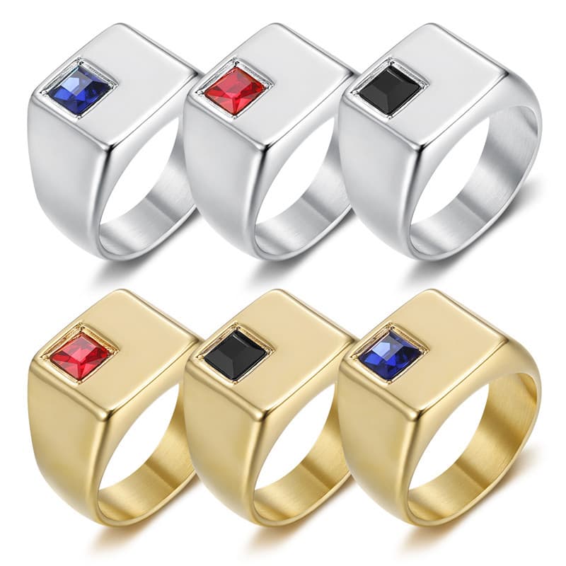 Fashion Simple Creative Jewelry Ins Style Personality Smooth Inlaid Gemstone Diamond Stainless Steel Men's Ring