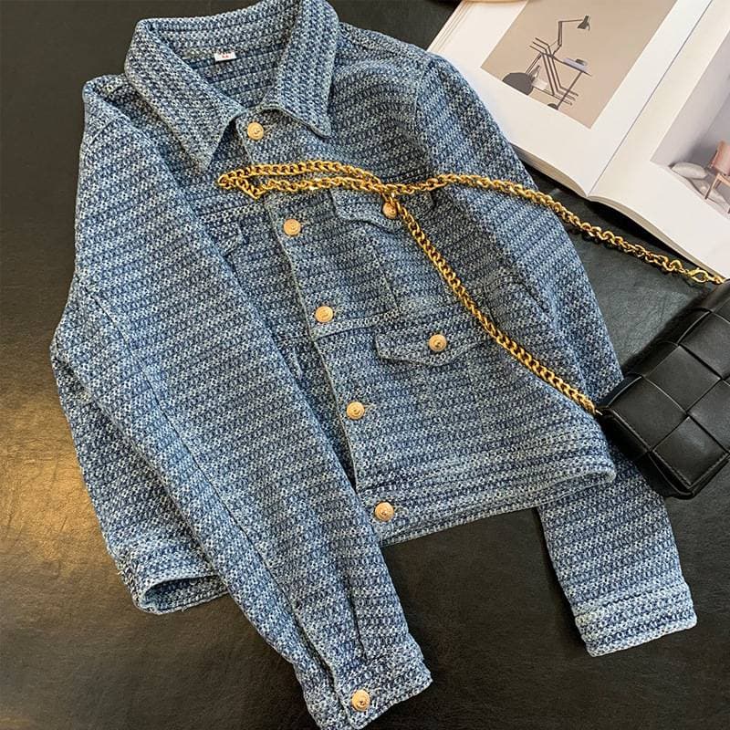 Women's loose contrasting retro gold buckle denim jacket for women early spring