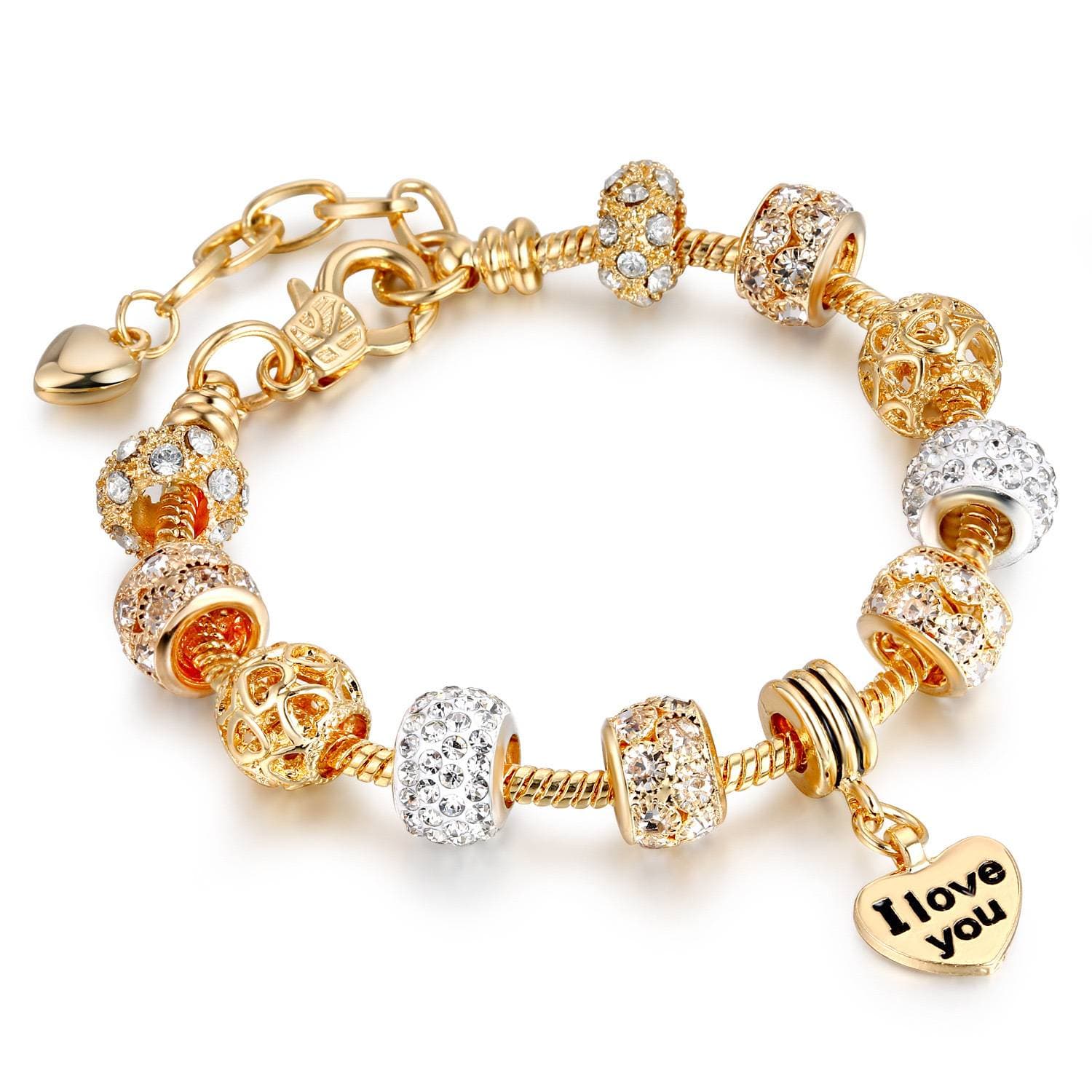 Heart " I LOVE YOU " Gold Plated Charm Bracelet