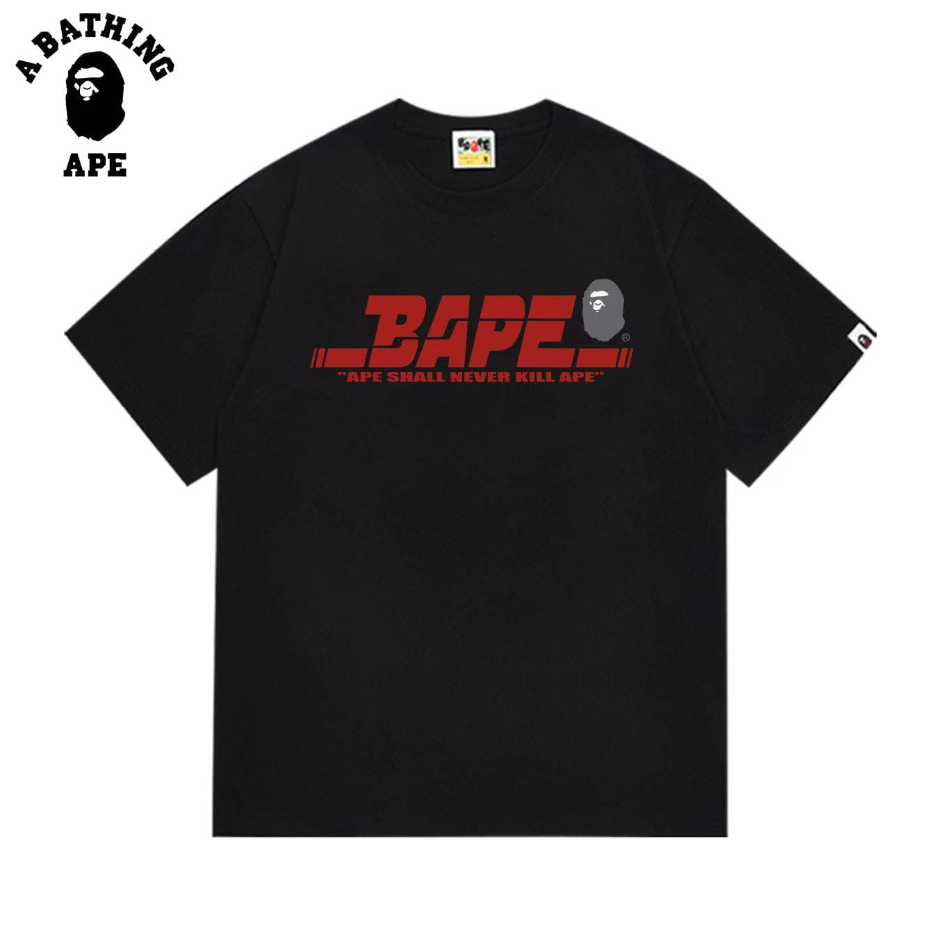 A BATHING APE BAPE-Letter Ape Printed Round Neck Short Sleeved T-shirt Made Of Pure Cotton Fabric For Both Men And Women