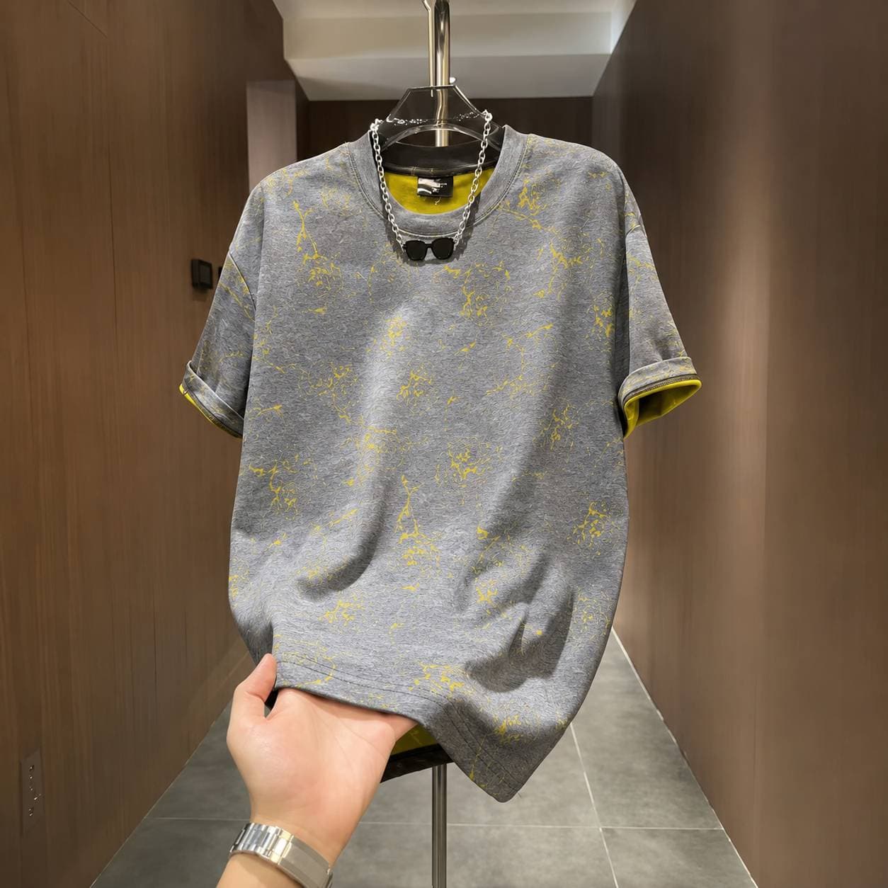 Men's 3D Rose Burnout Ripped Short Sleeve T-Shirt Summer Style Stylish Trendy Versatile Crew Neck Top