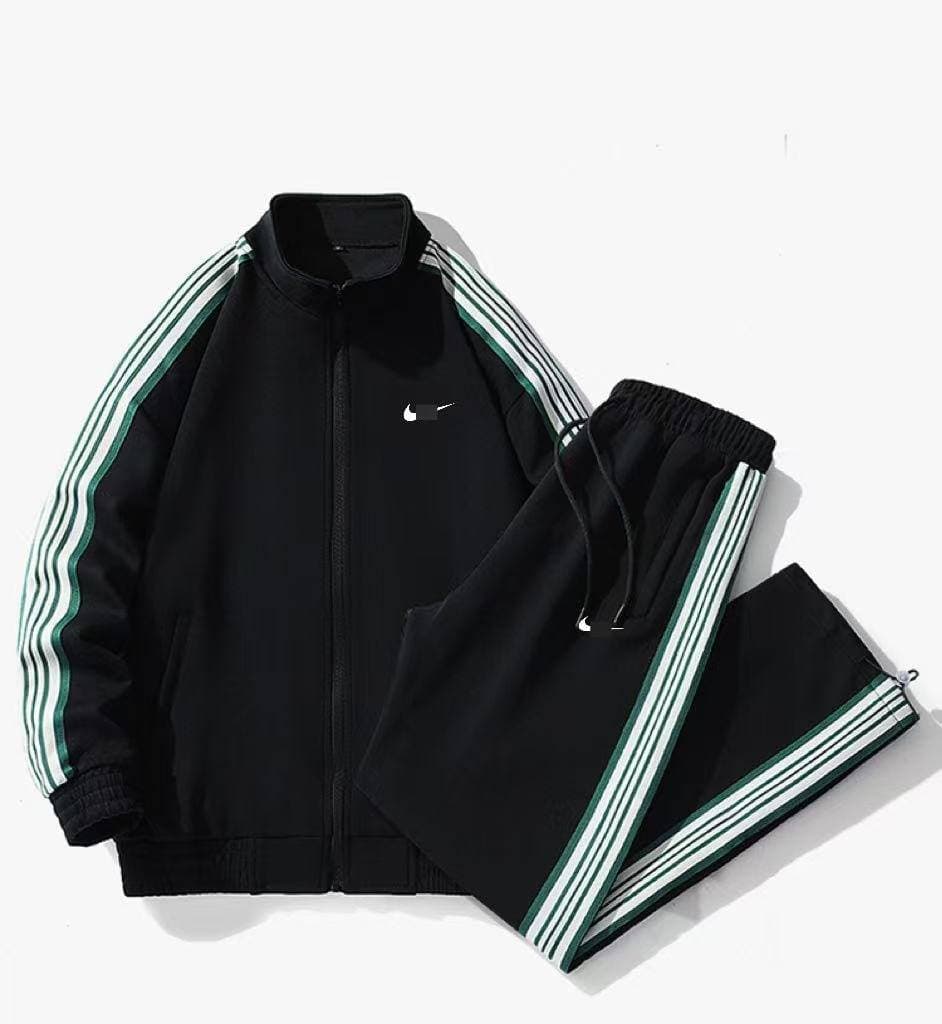 Ensemble de survêtement 2 pièces pour homme Nlke, veste à col montant et fermeture éclair intégrale, bandes latérales contrastées, style stree