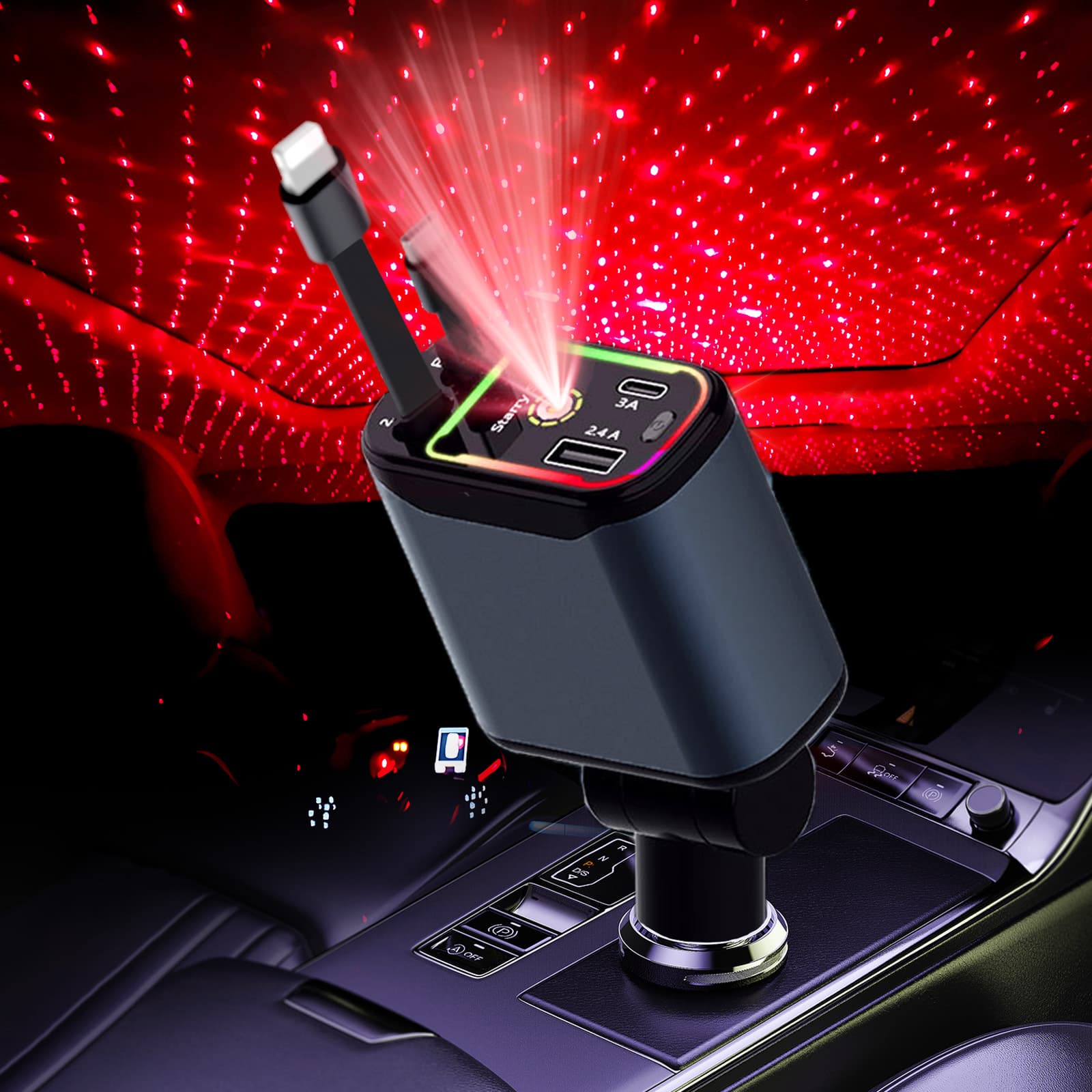 Car Chargers X3 Starry Sky Top Car Mobile Phone Charger 66W Multi Function Telescopic Super Fast Charging PD30 Atmosphere Light C New