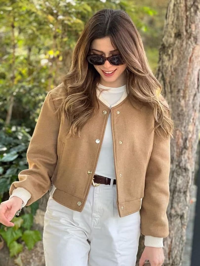 Women's stand collar double pocket color biker pilot jacket jacket top