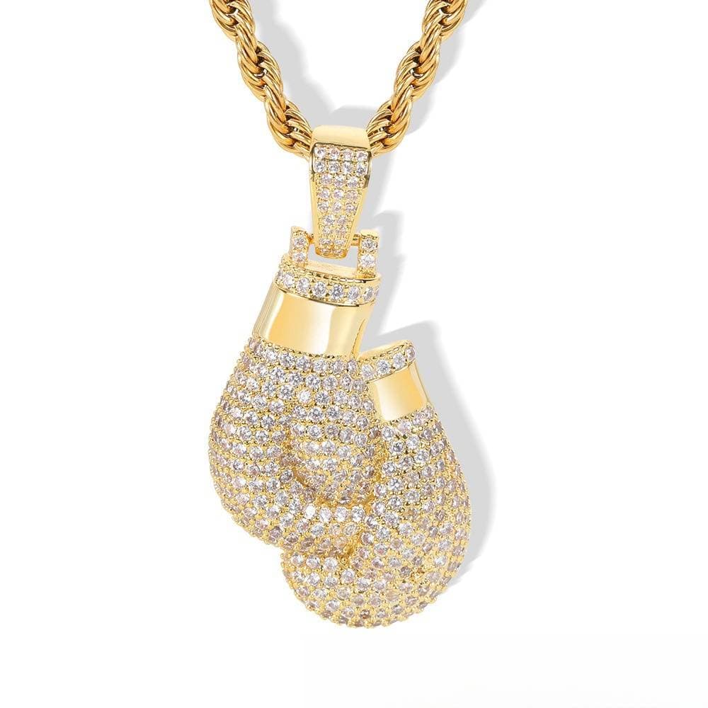 Hip Hop Personalized Boxing Gloves Pendant Set with Zircon Trendy Hiphop Necklace