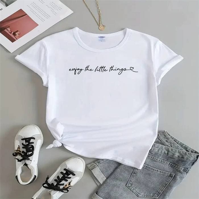Women's fashion leisure home commuting all-match round neck short-sleeved T-shirt