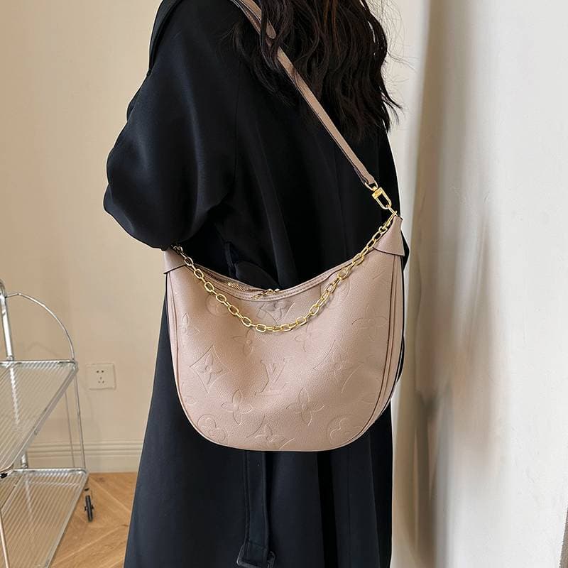 Sac à bandoulière léger et luxueux, texturé et haut de gamme, grande capacité, motif croissant rétro, polyvalent
