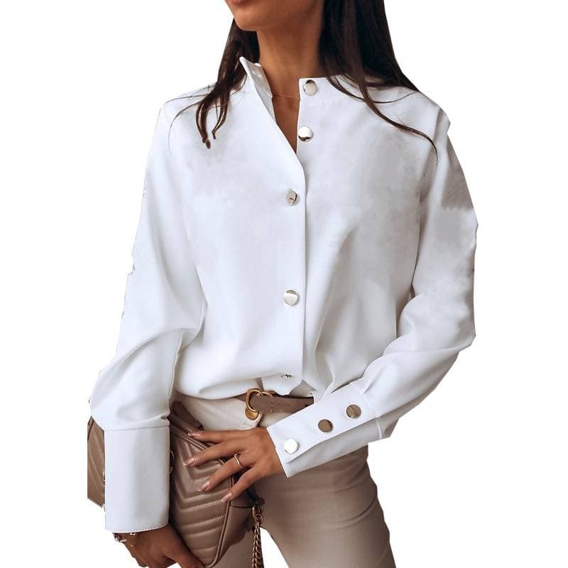 Women's Clothing Shirt Button Solid Color Commuter Style Round Neck