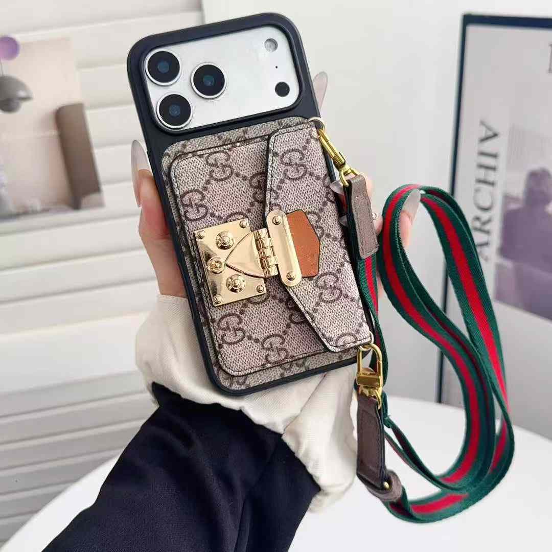 Étui tendance avec porte-cartes et bandoulière pour iPhone 12, 13 Pro, 14, 15, 16 et 17 Pro Max