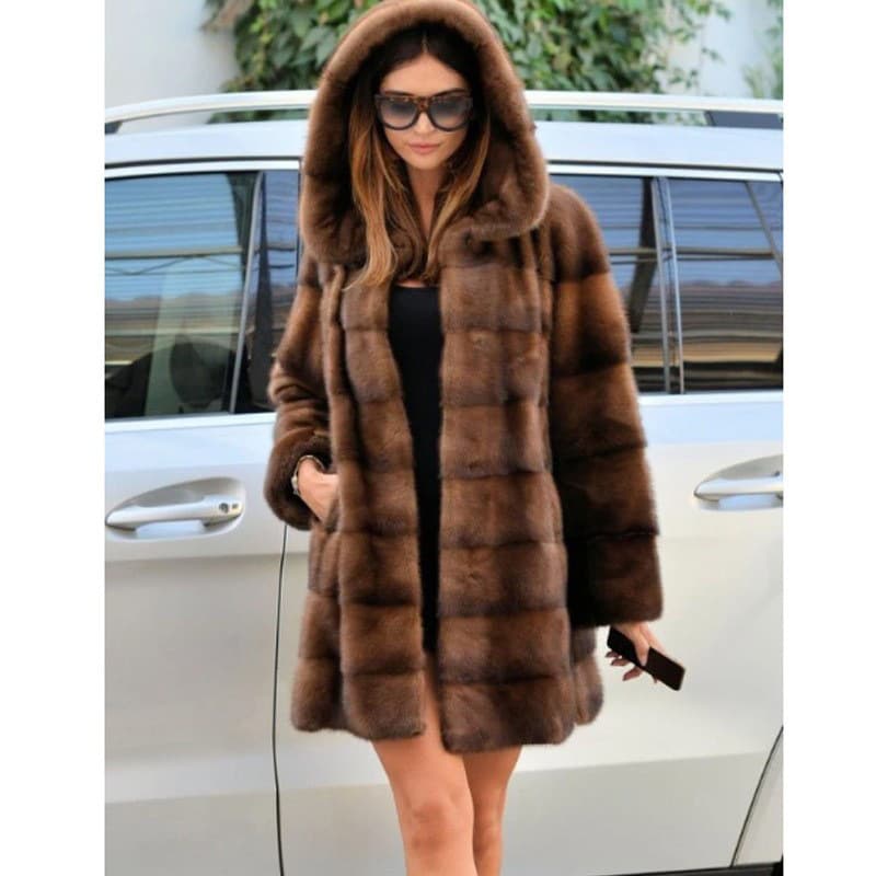 Women's Clothing mid length hooded coat large size, casual, warm, loose commuting