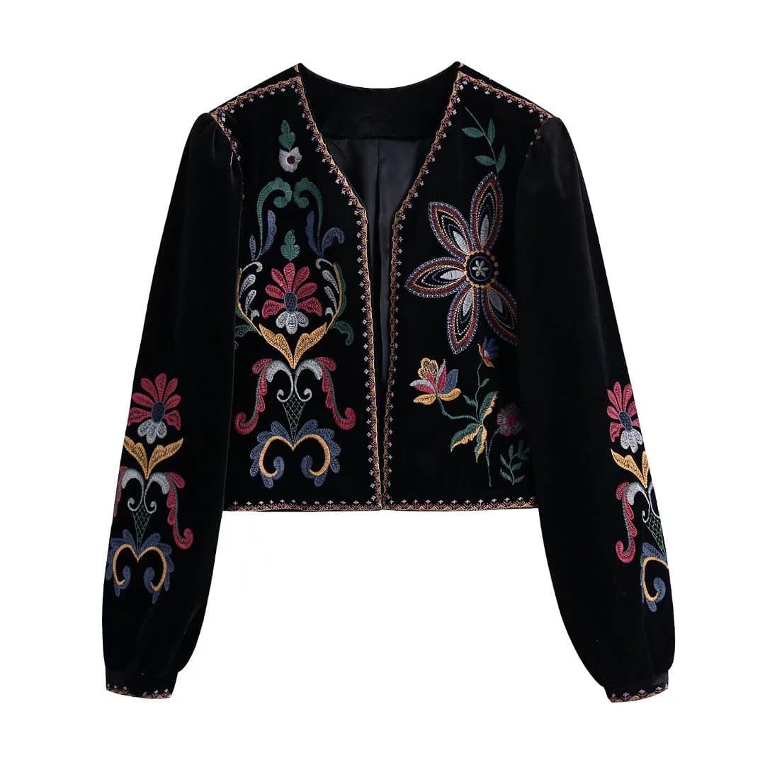 Women's ins style UR women's clothing summer retro personality street embroidery velvet cardigan shirt