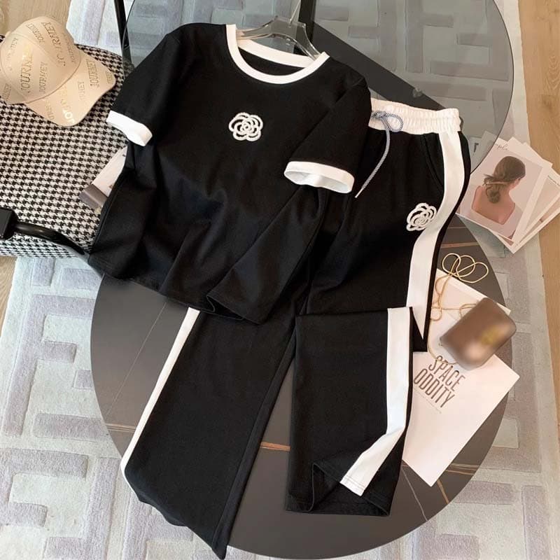 High-end Casual Sports Suit For Women, Thin Style, Fashionable And Fashionable, Age-reducing Wide-leg Pants, Fashionable Two-piece Set