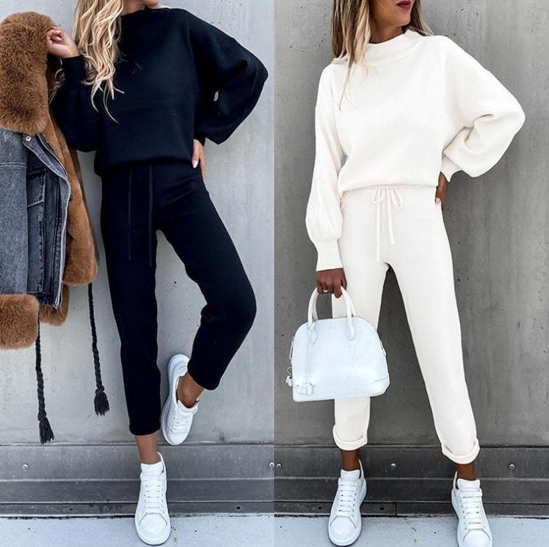 Women's Clothing High Collar Long Sleeve Pocket Pants Casual Two Piece Set Autumn And Winter Sweatshirt Women Hot Sale