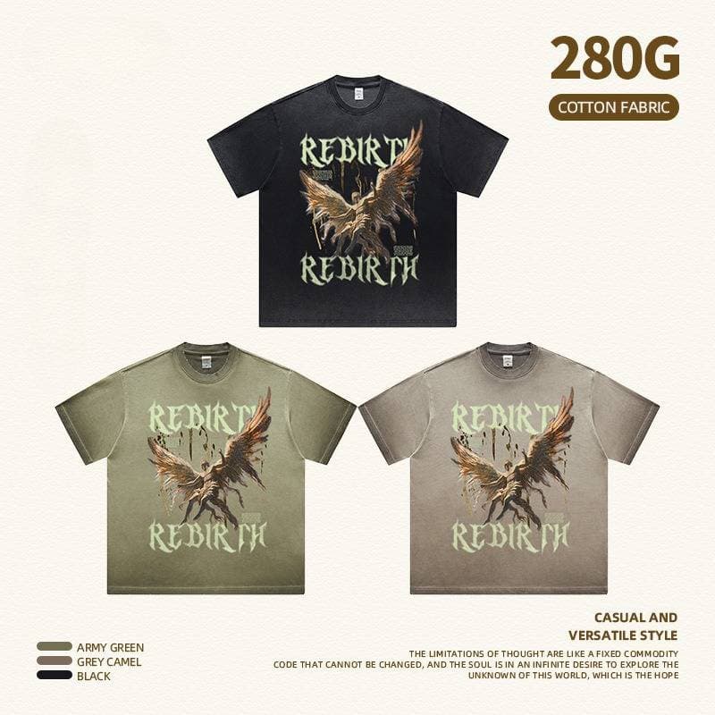 Men's Clothing Redemption Angel Youth Casual Worn Washed Short Sleeved T Shirt