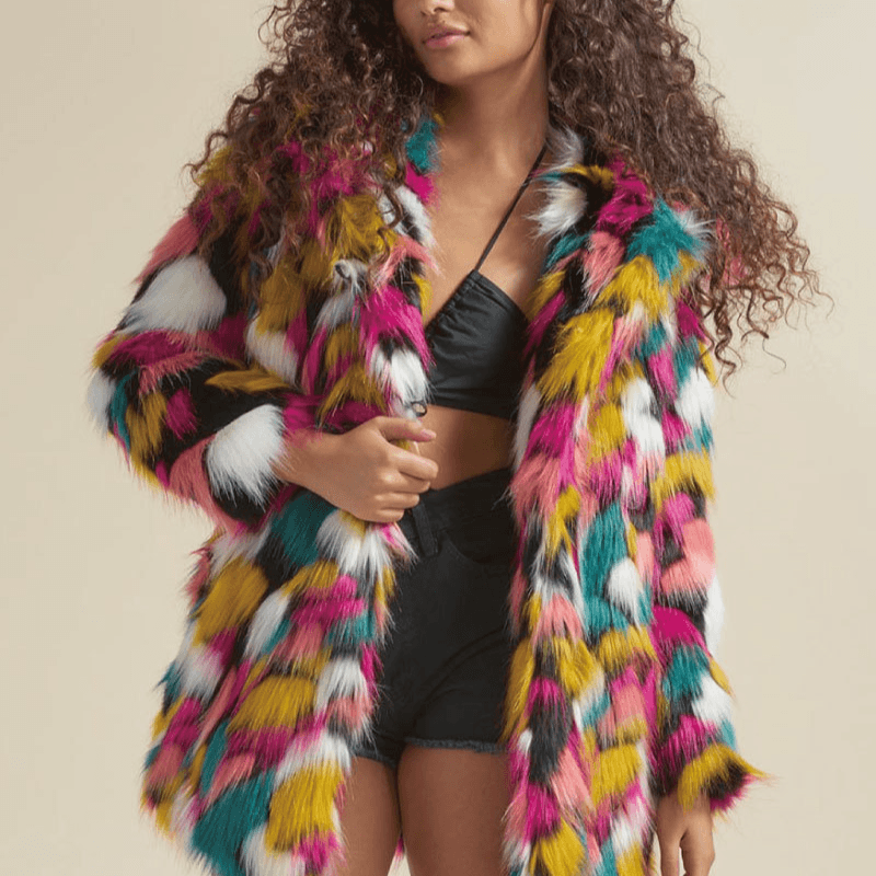 Women's fashion long hooded fur fur coat