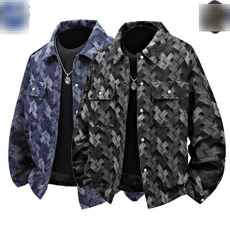 Men's Clothing Washed Denim Jacket – Oversized Lapel Coat (Black & Blue, Sizes S-2XL, 100% Cotton)​​