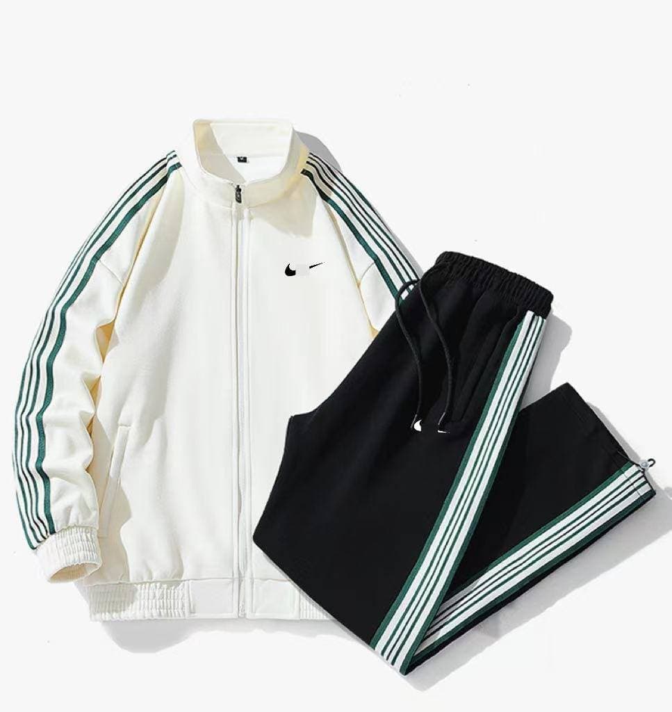 Ensemble de survêtement 2 pièces pour homme Nlke, veste à col montant et fermeture éclair intégrale, bandes latérales contrastées, style stree