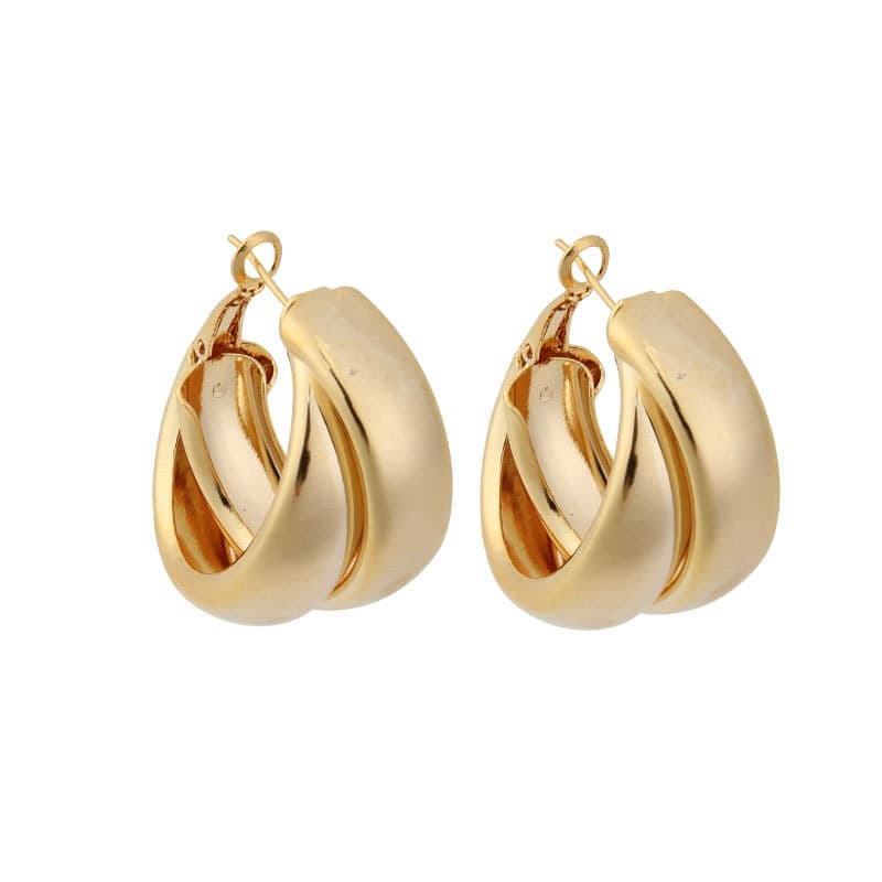 Simple Japanese And Korean Temperament Metal Texture Retro Style Double Layer High End New Exaggerated Circle Earrings