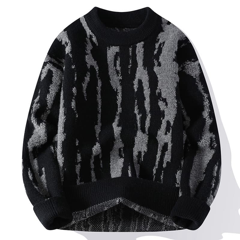 Pull en maille à col rond pour homme – Pull rayé color-block, chaud et élégant pour l'automne et l'hiver