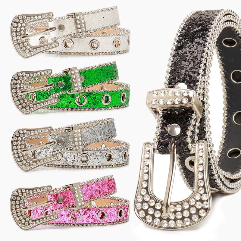 VOOTHOST Punk Shiny Rhinestone Belt Belts Brand Y2k Bling Sequin Designer Belts Pu Fashion Waistband Jeans Pants Decor Belt For Women F0279