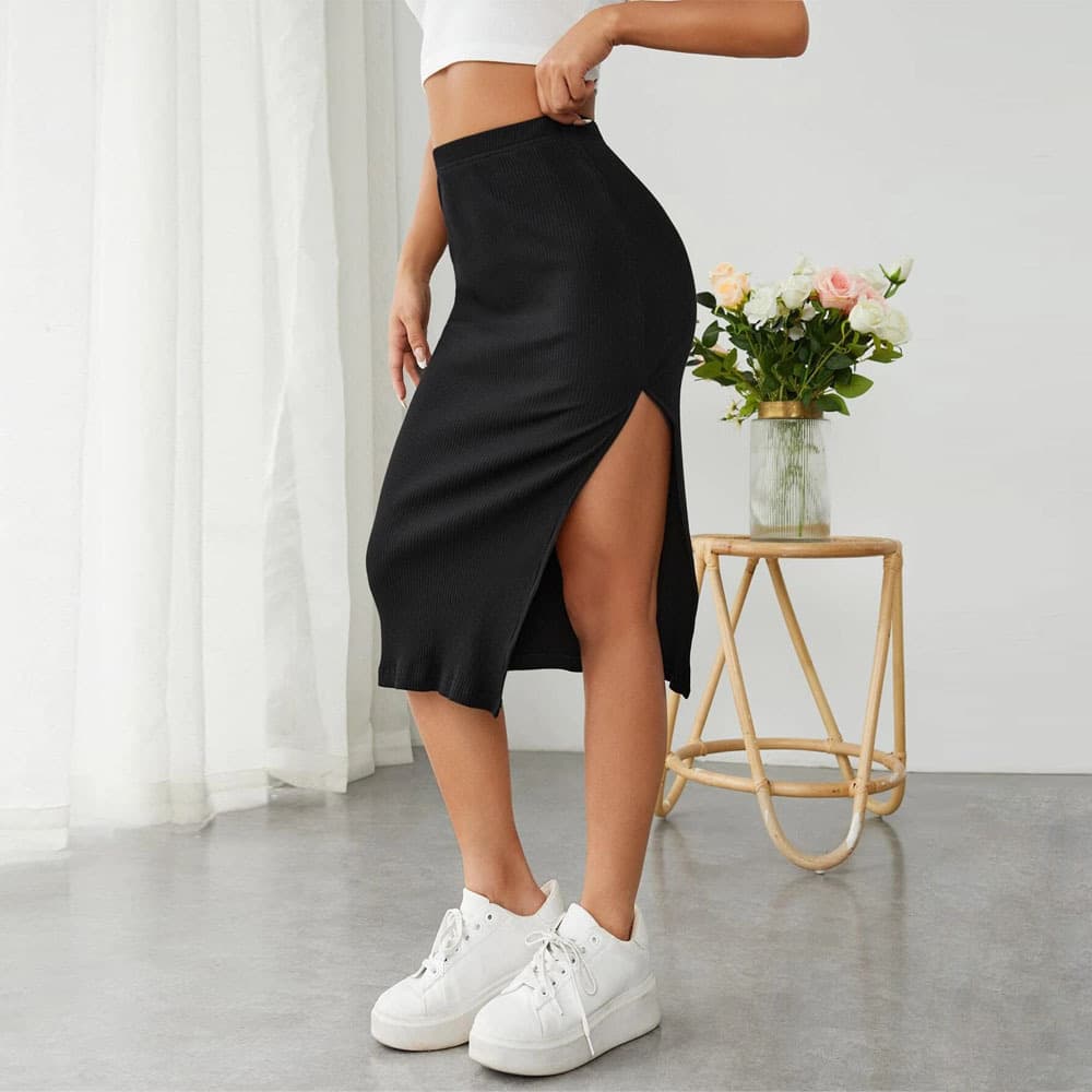 Women's elastic waist pack hip slit elastic temperament skirt