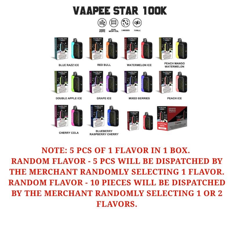 Cigarette électronique jetable Vaapee Star 100k bouffées Original | Entrepôt local UE