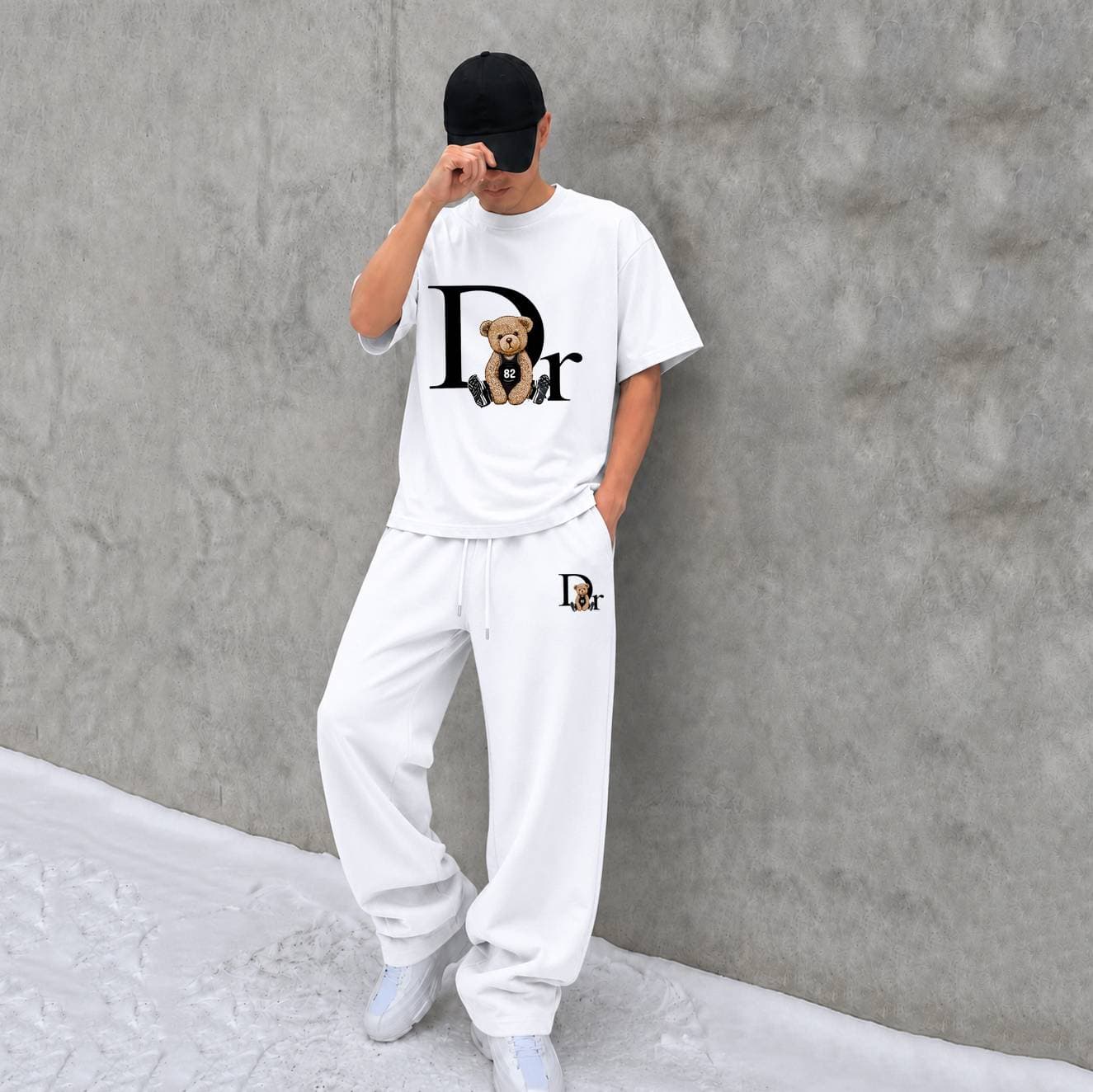 Men's Clothing Unisex DR Bear Men's Summer Retro Crew Neck T-Shirt Black Loose Fit Casual Fashion Creative Print Short Sleeve Street Style Shirt