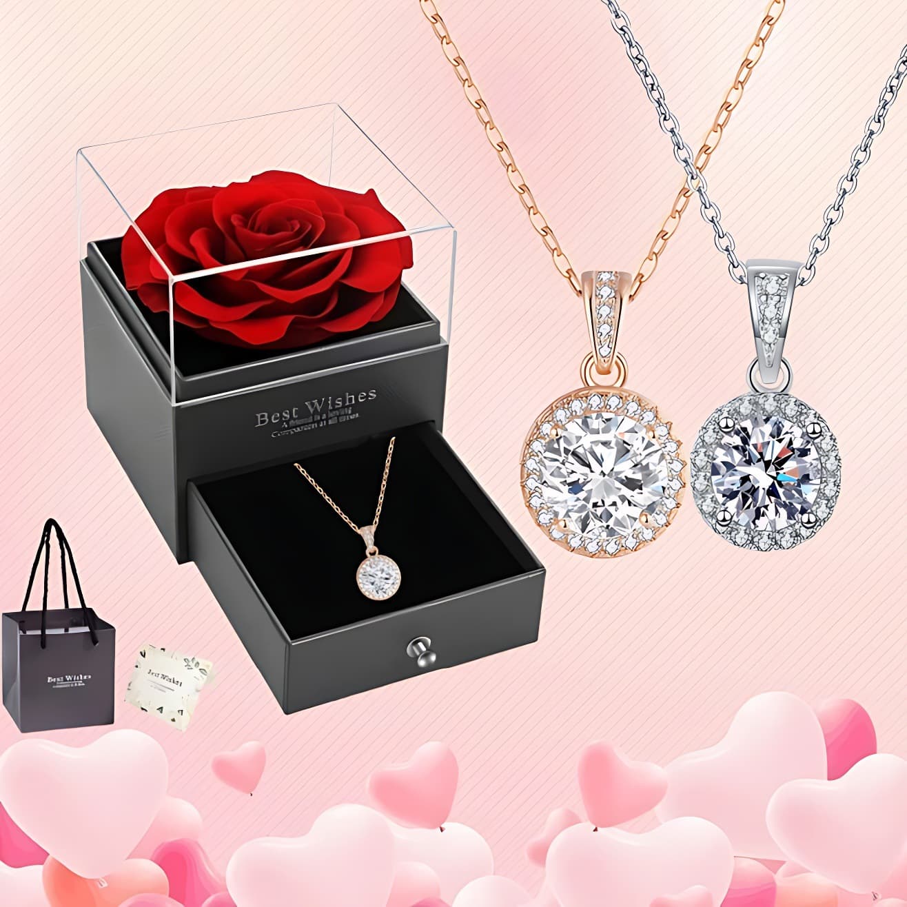 Gem Jewelry Pendant Necklace Gem Necklace Light Luxury High-End Bone Chain Fashion Zircon Pendant Jewelry 2 Carat Princess Round Bag Necklace