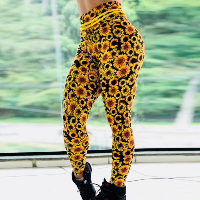 Sunflower Digital Print Slim High Waist Sports Yoga Pants Leggings