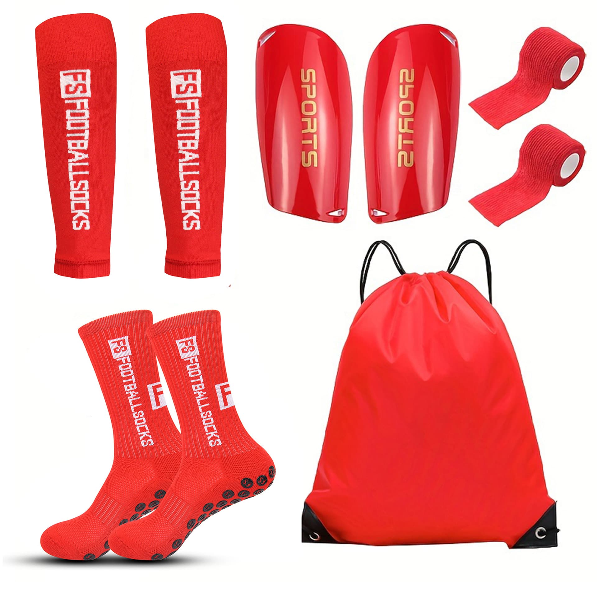 FS 5-Piece Football Protective Set – Shin Guards, Leg Sleeves & Anti-Slip Socks With Dotted Grip – Complete Soccer Gear For Adults & Youth