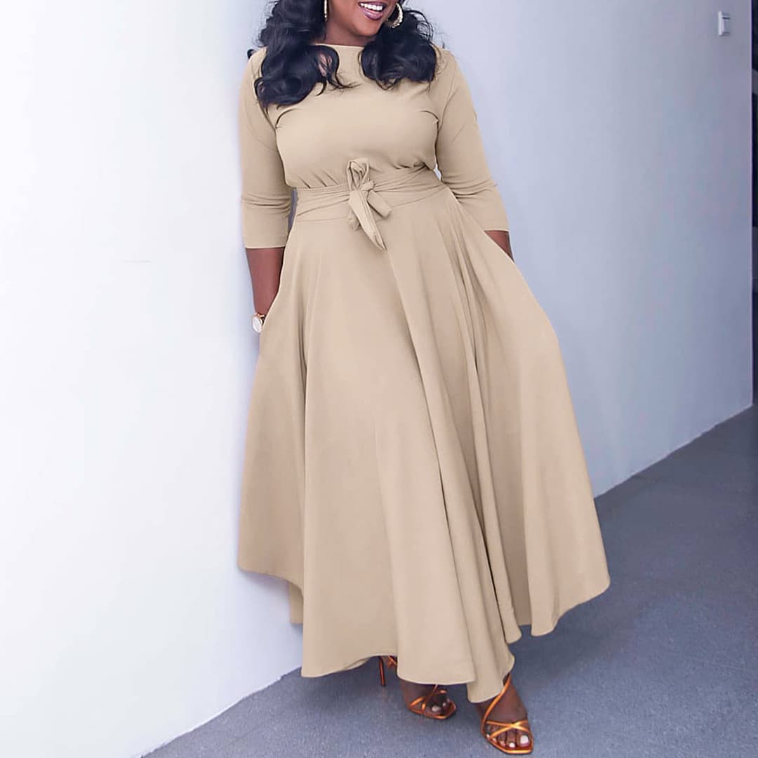 Women's Clothing Fashion Style Lace up Large Size Dress