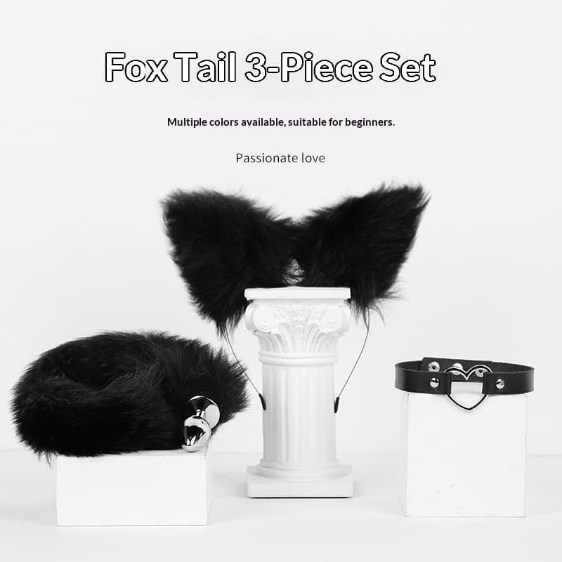 LuvBox Sexy SM Fox Tail Three-Piece Set Multi-Color Anal Plug Collar Props Alternative Toys For Women Adult Products
