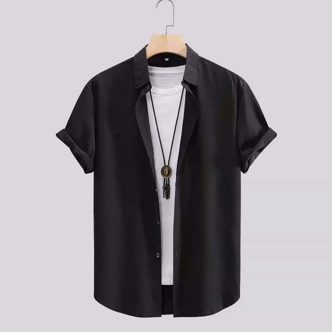 Men's Clothing short-sleeved shirt solid color foreign trade men's fashion business men's shirt summer black 2024 new cross